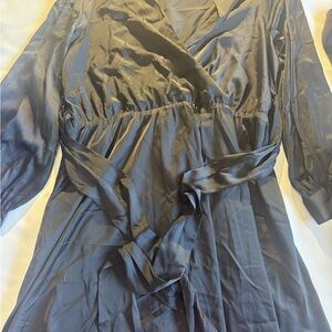 Elegant Satin Long Sleeve Tie Waist Mini Dress